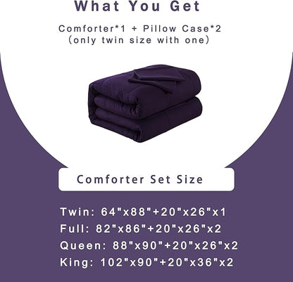 DOWNCOOL Queen Comforter Set -All Season Bedding Comforters Sets with 2 Pillow Cases-3 Pieces Bedding Sets Queen -Down Alternative Purple Queen Size Comforter Sets(88"x92")