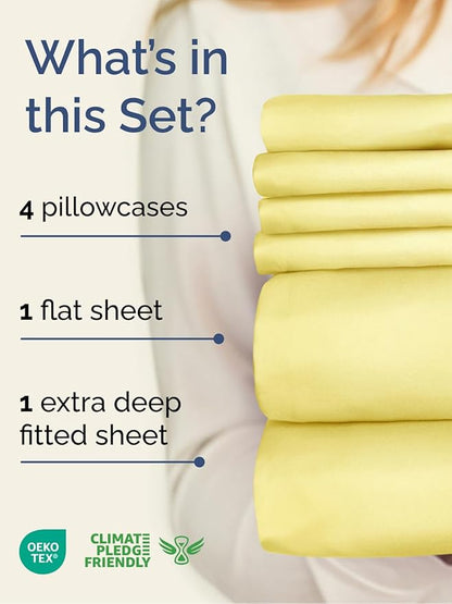 Extra Deep Queen Sheet Set - 6 Piece Breathable and Cooling Sheets - Hotel Luxury Bedding for Women, Men, Kids & Teens - Easy & Secure Fit - Soft, Wrinkle Free and Comfy - Extra Deep Pockets - Yellow