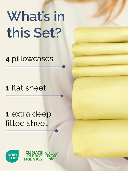 Extra Deep Queen Sheet Set - 6 Piece Breathable and Cooling Sheets - Hotel Luxury Bedding for Women, Men, Kids & Teens - Easy & Secure Fit - Soft, Wrinkle Free and Comfy - Extra Deep Pockets - Yellow