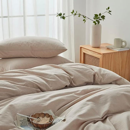 FACE TWO FACE Bedding Duvet Cover Set100% Washed Cotton Duvet Cover Linen Like Textured Breathable Durable Soft Comfy (Full, Tannish Linen Grey)