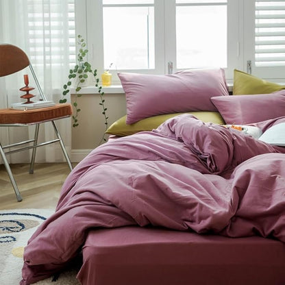 Purple Bedding Duvet Cover Twin 3 Pieces Pale Mauve Duvet Cover Boho Solid Bedding Set Luxury Soft Jersey Knit Cotton Comforter Cover with 2 Pillowcases Breathable Comfy Mauve Color Bedding Set