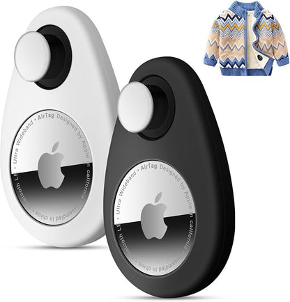 2 Pack Airtag Holder for Kids Hidden,GPS Tracker Case, Anti-Removal Airtag Silicone Case with Pins, Suitable for Children, Elderly, Pets, Backpack, Luggage(White,Black)