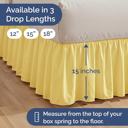 Bedskirt Twin Size Ruffle - 15 inch Drop Dust Ruffle Bed Skirt with Platform - Ultra-Soft, Easy Fit, Premium Hotel Quality - Wrinkle, Fade & Shrink Resistant - for Women, Men, Kids and Teens - Yellow
