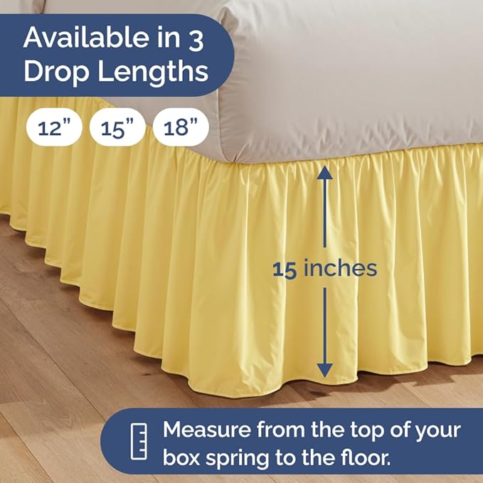 Bedskirt Queen Size Ruffle - 15 inch Drop Dust Ruffle Bed Skirt with Platform - Ultra-Soft, Easy Fit, Premium Hotel Quality - Wrinkle, Fade & Shrink Resistant - For Women, Men, Kids and Teens - Yellow
