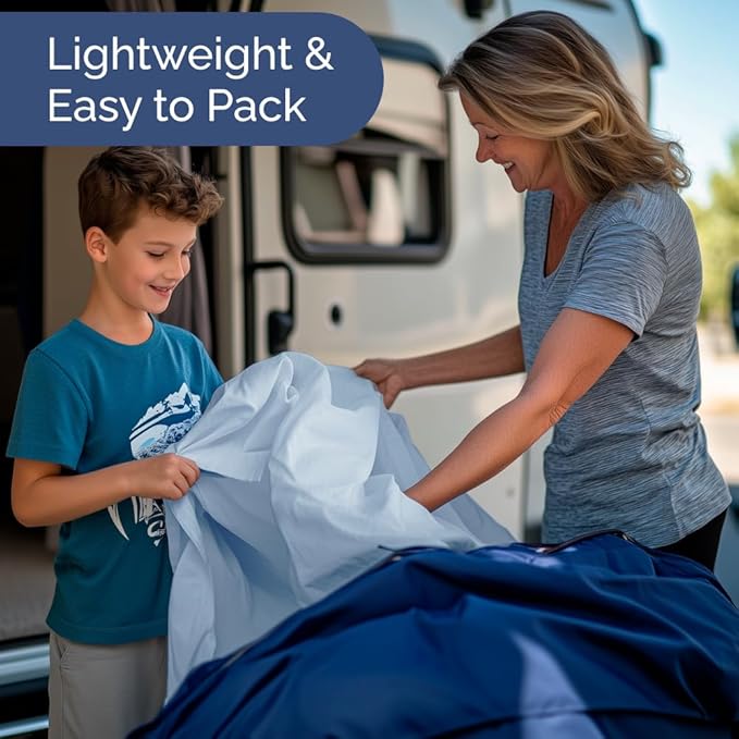 Short Queen Size 4 Piece Sheet Set - RV Short Queen, Soft, Breathable & Cooling Bed Sheets Set w/ Deep Pockets - Hotel Luxury Bedding for Women, Men, Kids, Teens, Boys & Girls - Oeko-Tex - Light Blue