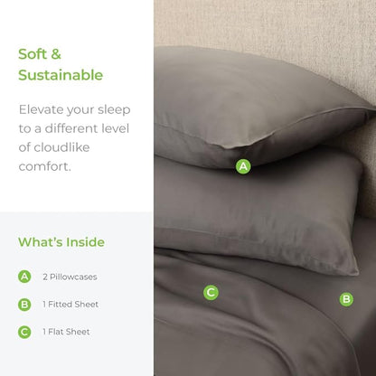 Cariloha Aloha Soft 4-Piece Sheet Set | Shade Gray | Queen | Made from 100% Viscose derived from Bamboo | Introductory Sheet Line