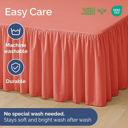 Bedskirt Twin Size Ruffle - 15 inch Drop Dust Ruffle Bed Skirt with Platform - Ultra-Soft, Easy Fit, Premium Hotel Quality - Wrinkle, Fade & Shrink Resistant - for Women, Men, Kids and Teens - Coral