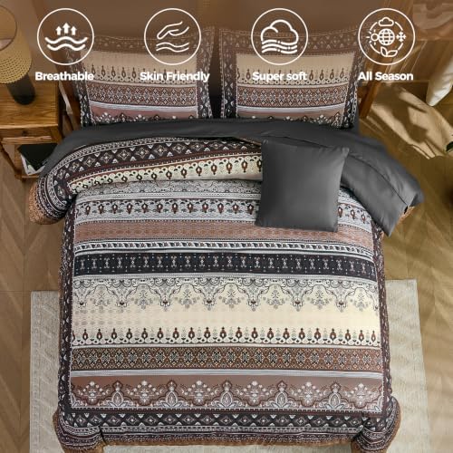 Boho Comforter Set Queen Size,8 Pieces Brown Black Striped Bedding Set
