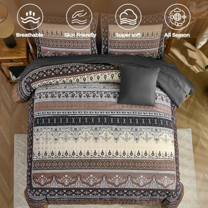 Boho Comforter Set King Size,8 Pieces Brown Black Striped Bedding Set