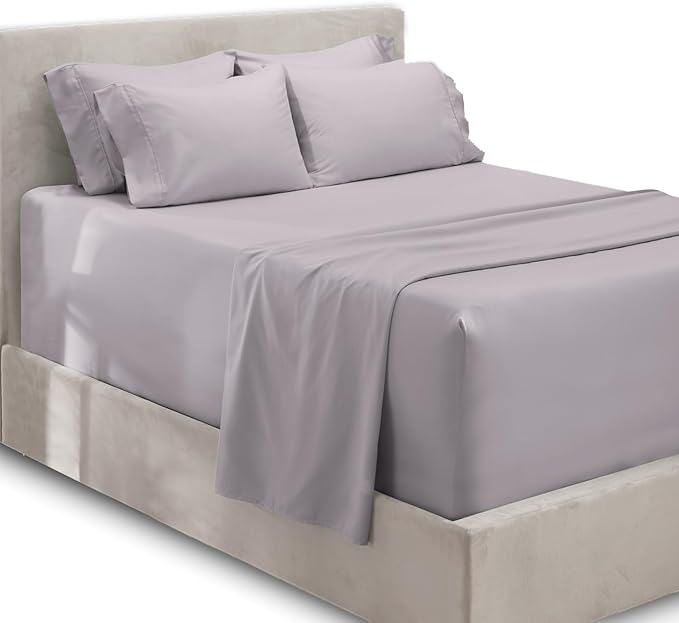 Hearth & Harbor Fits Mattress up to 21", Double Brushed Bedding Sheets & Pillowcases, Microfiber, Light Lavender, Split King Size