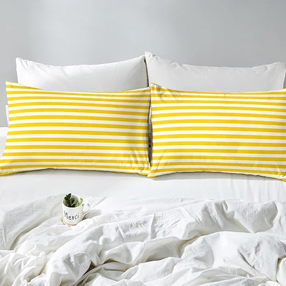 Stripe Bedding Set Yellow White Striped Comforter Set Queen Farmhouse Ticking Stripes Down Comforter Gothic Home Decor Horizontal Stripes Geometric Lines Reversible Duvet Set Kids Girls Women