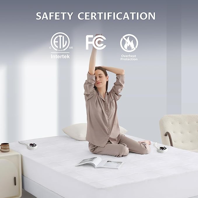 King Size Multi Zone Electric Heated Mattress Pad - Bed Warmer with Memory & Preheat Functions, 10 Heat Settings Dual Control for 1-12 Hours Auto Off, Lighted Button