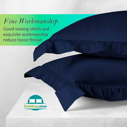 Euro Sham Covers 24x24 Set of 2 Navy Blue 600 Thread Count 100% Egyptian Cotton Pack of 2 Euro 24x24 Pillow Covers Cushion Cover Cases Soft Skin Friendly European Size Decorative Square Pillow Shams