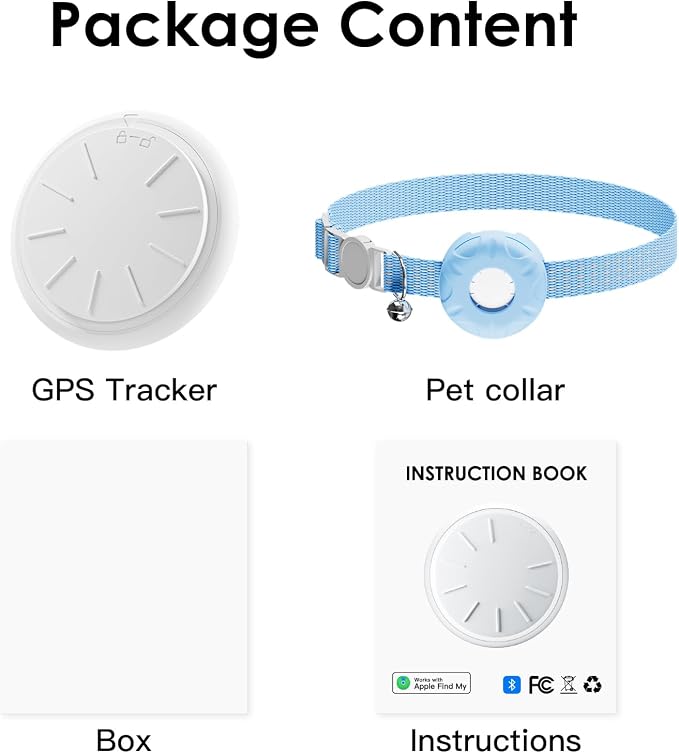 Cat Tracker, GPS Tracker Compatible with Apple Find My App(Only iOS), Waterproof Cat Tracker Collar with Bell and Safety Elastic Buckle, No Monthly Fee, Real-Time Location (Blue)