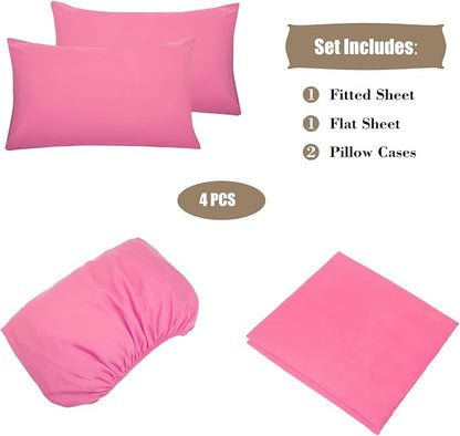 4 Piece Bed Sheet Set (Full,Peach Pink) 1 Flat Sheet,1 Fitted Sheet and 2 Pillow Cases,Brushed Microfiber Luxury Bedding with Deep Pockets