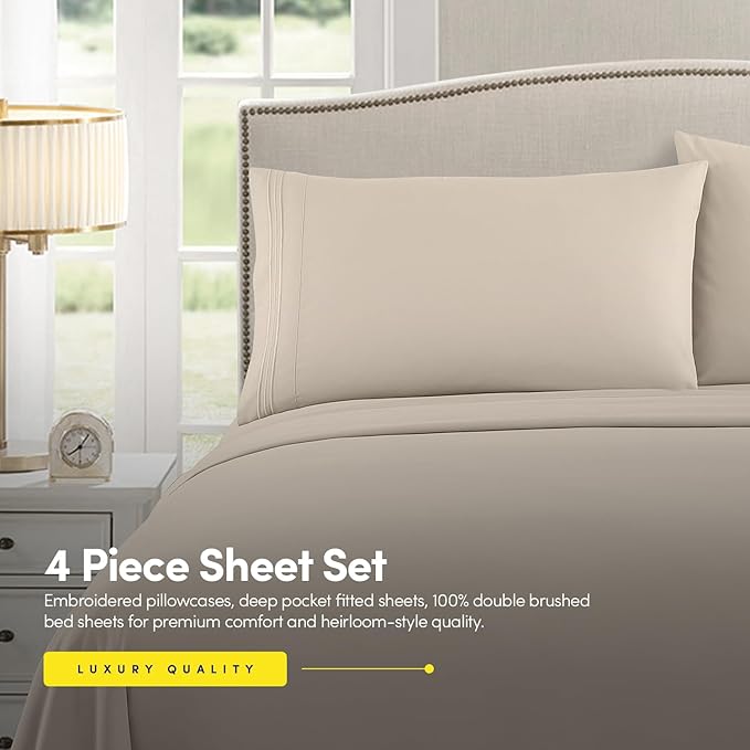 1500 Supreme Collection Extra Soft RV Short Queen Sheets Set, Beige - Luxury Bed Sheets Set with Deep Pocket Wrinkle Free Hypoallergenic Bedding, Over 40 Colors, RV Short Queen Size, Beige