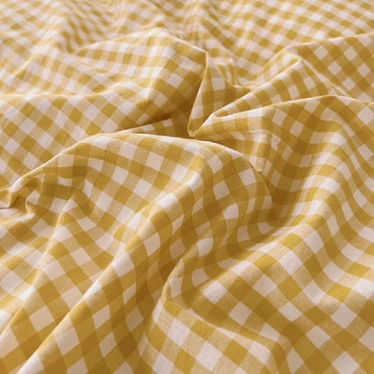 LifeTB Queen Comforter Set Modern Style Yellow Gingham Comforter Geometric Plaid Printed Bedding Comforter with 2 Pillow Shams Fluffy Lightweight Gingham Bedding Grid Checkered Comforter Set