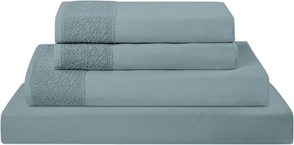 Modern Threads 4 Piece Microfiber Sheet Set – Soft Cooling Bed Sheets with Crochet Lace – Deep Pocket, Wrinkle Free, Breathable, Hotel Luxury Bedding, Slate Teal, California King