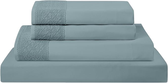 Modern Threads 4 Piece Microfiber Sheet Set – Soft Cooling Bed Sheets with Crochet Lace – Deep Pocket, Wrinkle Free, Breathable, Hotel Luxury Bedding, Slate Teal, King