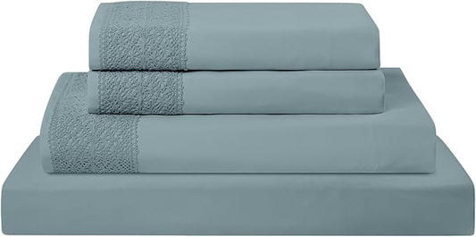 Modern Threads 4 Piece Microfiber Sheet Set – Soft Cooling Bed Sheets with Crochet Lace – Deep Pocket, Wrinkle Free, Breathable, Hotel Luxury Bedding, Slate Teal, King