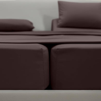 Elegant Comfort Luxurious 1500 Premium Hotel Quality Microfiber Three Line Embroidered Softest 5-Piece Bed Sheet Set, Wrinkle and Fade Resistant, Split King, Chocolate Brown