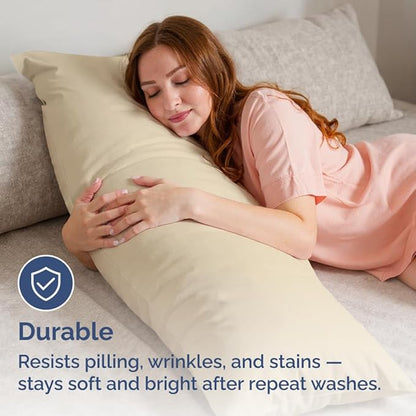 Body Pillowcases Set of 2-20x54 Long Body Pillow Case - Soft Body Pillow Cover for Sleeping & Side Sleepers - Comfy, Breathable, Wrinkle & Fade Free - Machine Washable w/Envelope Enclosure (Cream)