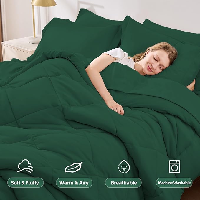 FUANNA 7 Pieces Full Size Comforter Sets, All Season Bedding Sets Full Size, Luxury Soft Bed in a Bag with Comforter, Flat Sheet, Fitted Sheet, Pillowcases & Pillow Shams, Emerald Green