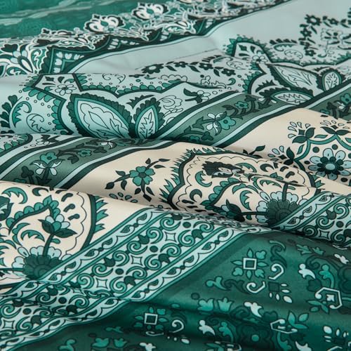 Cottolester Boho Comforter Set King Size,Teal Green Striped Bed in a Bag