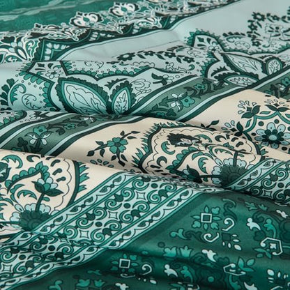 Cottolester Boho Comforter Set King Size,Teal Green Striped Bed in a Bag