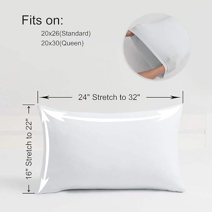2-Pack Stretch Pillow Cases - Jersey Knit & Envelope Closure Pillowcases with Ultra Soft T-Shirt Like Polyester Blend - Suitable for Queen or Standard Size Set of 2, Light Blue