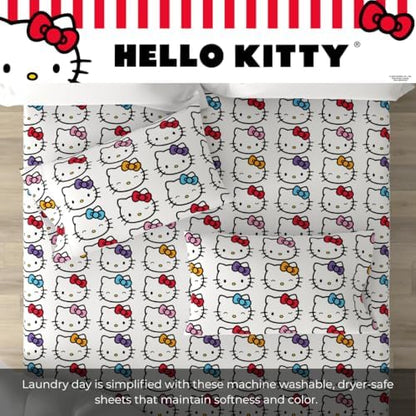 Hello Kitty Bows Bedding Super Soft Cozy Microfiber 4 Piece Queen Sheet Set, (Officially Licensed Product) By Franco