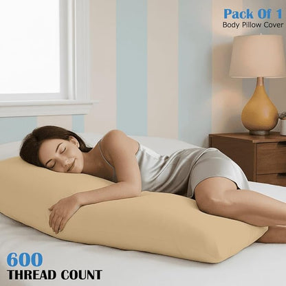 Comfort Beddings Body Pillowcase, 100% Organic Cotton 600 Thread Count Sateen, Soft Cooling Taupe, 1-Pack, Hidden Zipper Closure, Hotel Quality, Fade & Shrink Resistant, 20 x 48 Inches