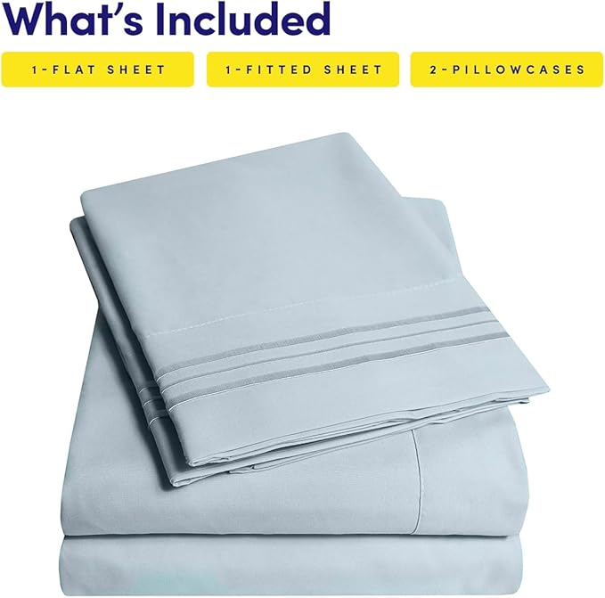 1500 Supreme Collection Full Sheet Sets Misty - Luxury Hotel Bed Sheets and Pillowcase Set for Full Mattress - Extra Soft, Elastic Corner Straps, Deep Pocket Sheets, Full Misty