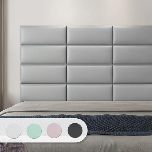 Art3d 4-Pack Peel and Stick Upholstered Headboard, 9.85 x 23.62 in, Grey | Self Adhesive, Upholstered Padded Panels, Fits Multiple Bed Sizes, Sound Absorbing, Ideal for Bedroom