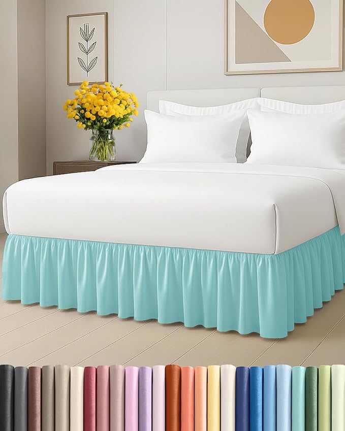 Bedskirt Full Size Ruffle - 18 inch Drop Dust Ruffle Bed Skirt with Platform - Ultra-Soft, Easy Fit, Premium Hotel Quality - Wrinkle, Fade & Shrink Resistant - for Women, Men, Kids & Teens - Spa Blue