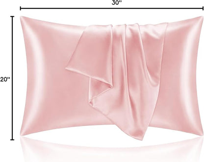 BEDELITE Satin Pillowcase for Hair and Skin, Super Soft and Cooling Similar to Silk Pillow Cases 2 Pack with Envelope Closure, Gift for Women Men(20"x30" Queen Size, Pink)