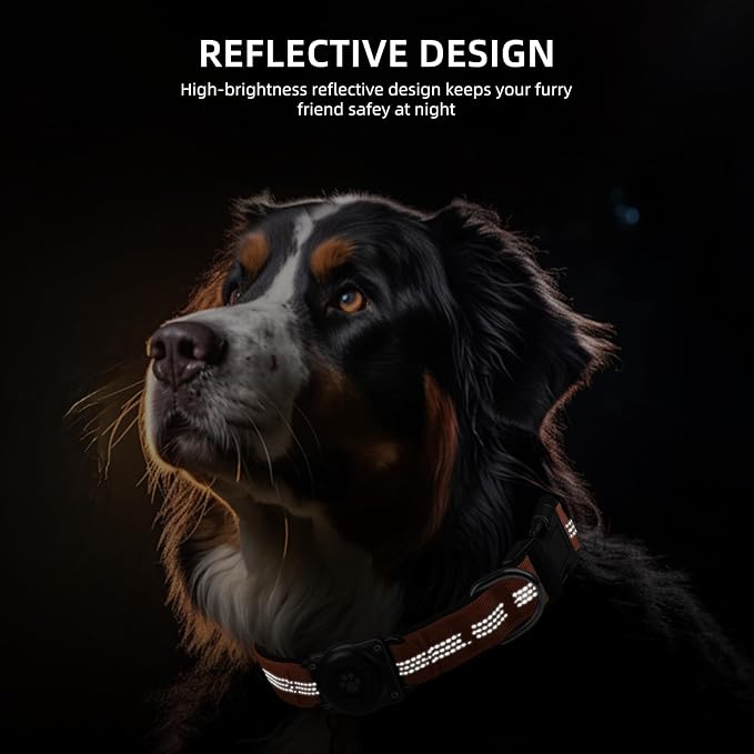 Upgrade Dog Collar with AirTag Holder, IP68 Waterproof, Orange, M | Built-in Water Resistant AirTag holder, 1000D Nylon, Reflective Stitching for Night Visibility, Soft padding for Comfort