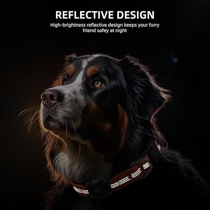 Upgrade Dog Collar with AirTag Holder, IP68 Waterproof, Orange, L | Built-in Water Resistant AirTag holder, 1000D Nylon, Reflective Stitching for Night Visibility, Soft padding for Comfort