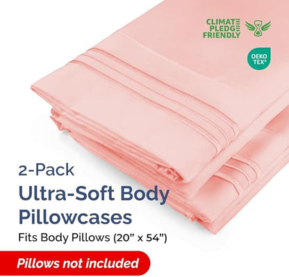 Body Pillowcases Set of 2-20x54 Long Body Pillow Case - Soft Body Pillow Cover for Sleeping & Side Sleepers - Comfy, Wrinkle & Fade Free - Machine Washable w/Envelope Enclosure Baby Pink