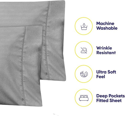 Full Size Bed Sheets - 6 Piece 1500 Supreme Collection Fine Brushed Microfiber Deep Pocket Full Sheet Set Bedding - 2 Extra Pillow Cases, Great Value, Full, Dobby Silver