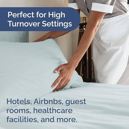 Bulk Case Pack of 16 Sheet Sets - (16) Complete Twin XL Size Sheet Sets w/ Deep Pockets - Wholesale Bulk Bedding for Hotels, Spas & Airbnbs - Breathable, Cooling & Wrinkle Free - (Twin XL, Ice Blue)