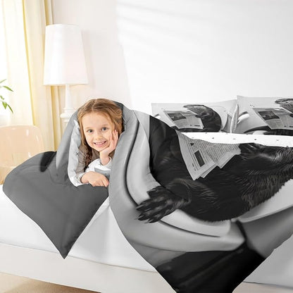 Erosebridal Sea Otter Quilt Insert King Size Marine Animal Bedding Set for Kids Men Women Reading Newspaper Cute Kawaii White Beige Comforter Warm Soft Comforter Set