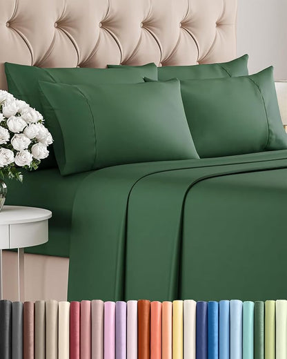 Full 6 Piece Sheet Set - Comfy Breathable & Cooling - Ultra Soft Hotel Luxury Bedding Set w/ 8-16 Inch Deep Pockets - 1 Flat & 1 Fitted Sheet & 4 Pillowcases - Cozy, Wrinkle Free & Easy Care - Emerald