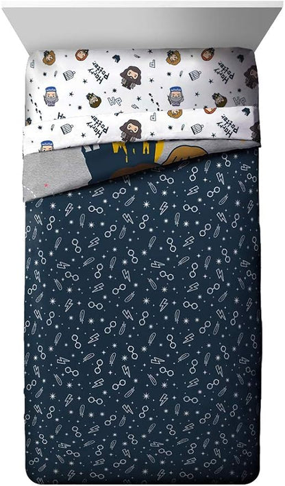 Harry Potter Charms 5 Piece Twin Bed Set - Bedding Features Harry, Ron, Hermoine, & Luna - (Official Harry Potter Product)