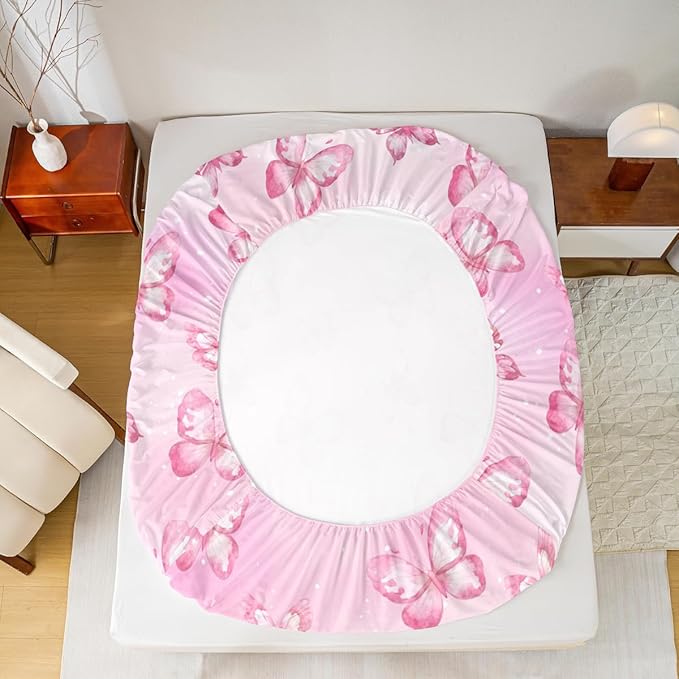 Erosebridal Pink Butterfly Twin Bed Sheets 3D Pink Dreamy Butterfly Fitted Sheet,Colorful Ink Stick Printing Kids Bedding Sets All Season Microfiber Sheets with 1 Pillowcase