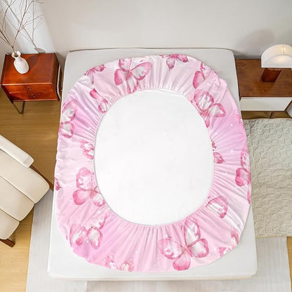 Erosebridal Pink Butterfly Queen Bed Sheets 3D Pink Dreamy Butterfly Fitted Sheet,Colorful Ink Stick Printing Kids Bedding Sets All Season Microfiber Sheets with 2 Pillowcases
