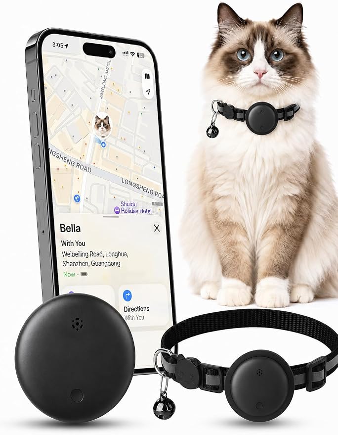 GPS Cat Tracker Collar for iPhone, Works with Apple Find My, No Monthly Fee, Lightweight Pet Tracking Tag with Collar Holder for Cats