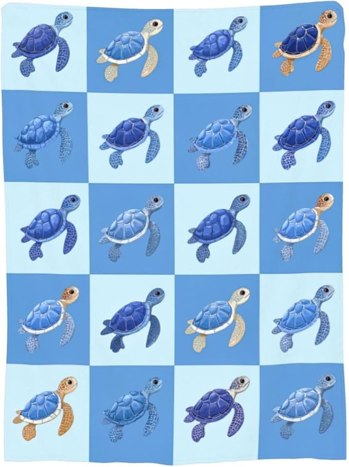 Sea Turtle Blanket Super Soft Warm Fluffy Fleece Flannel Sea Animal Throw Blanket Cozy Fuzzy Plush Stuff Bedding Blankets Gifts for Women Kids Boys Girls Adults 80"X60"