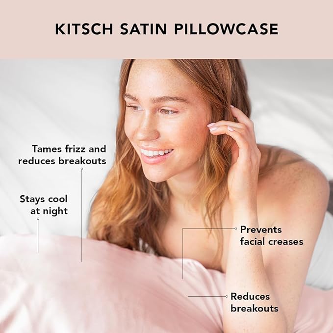 Kitsch Satin Pillowcase with Zipper for Hair & Skin - Softer Than Silk Pillow Cases, Smooth Cooling Satin Pillow Case, Wrinkle-Free, Machine Washable - King Size Satin Pillow Case (19x36) - Blush