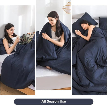 COTTEBED Dark Blue Queen Comforter Set with 2 Pillowshams, Ultra-Soft Bedding Comforter Sets for Full Bed Fluffy Washed Cotton Microfiber Alternative Down All Seasons Use (Dark Navy Blue,Full/Queen)